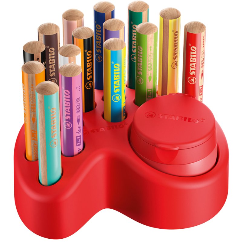 STABILO Woody multitalent crayon de couleur 3-en-1, set de 15 pièces